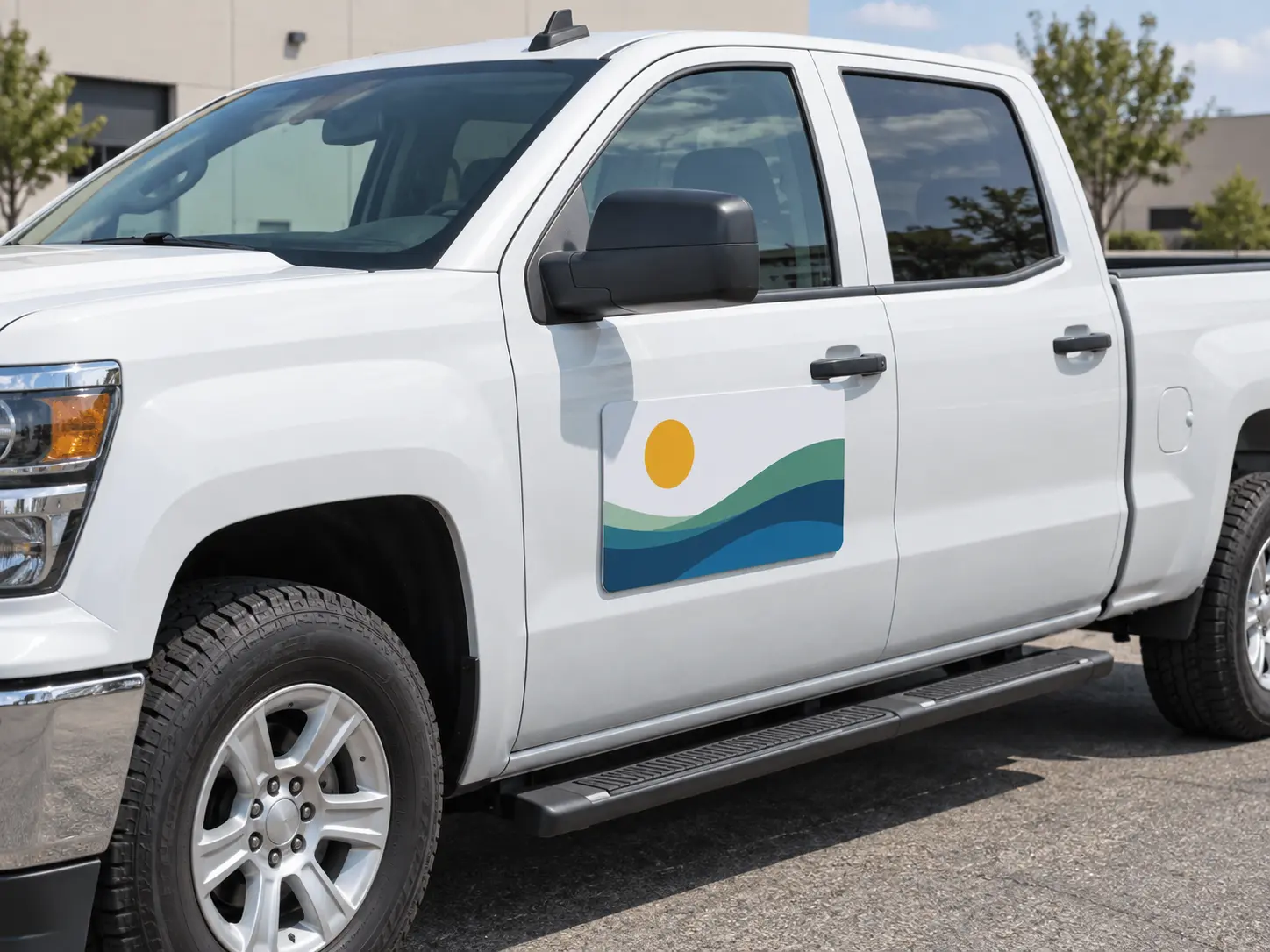 Representative removable magnetic graphic installed on a vehicle door